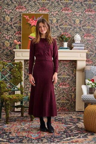 Laurent Burgundy Cardigan with Pleated Jumper