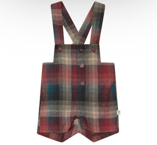 Pompomme Button Detail Plaid Overalls