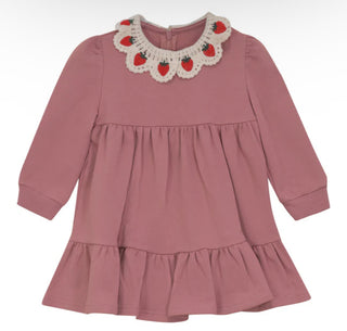 Pompomme Pink Embroidered Crochet Collar Dress