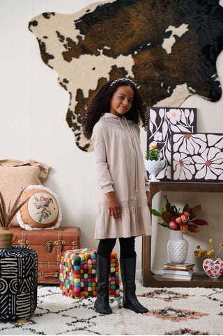 Porter Beige Sweatshirt Dress with Grey Thread
