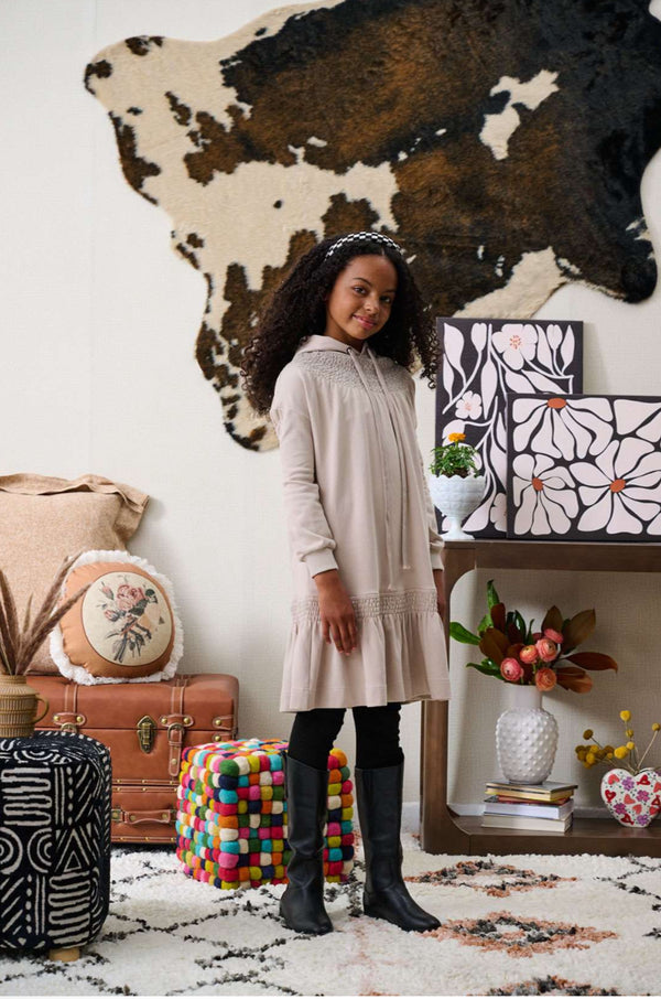 Porter Beige Sweatshirt Dress with Grey Thread