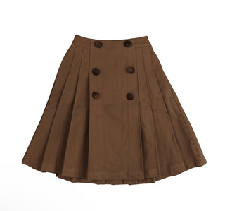 Belati Scuba Jersey Pleated Skirt with Buttons in Mocha