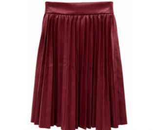 Gold Thread Burgundy Leather Pleated Skirt