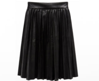 Gold Thread Black Leather Pleated Skirt