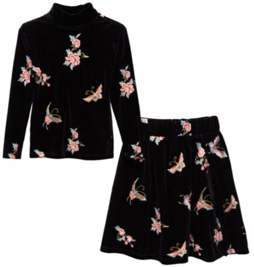 Gold Thread Black Velvet Embroidered Set