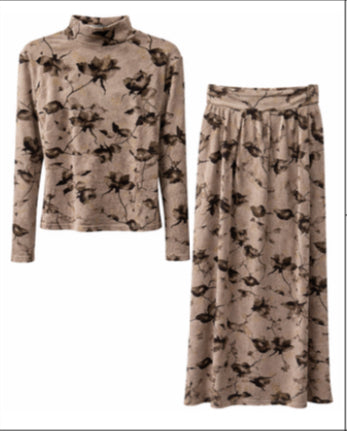 Gold Thread Velvet Floral 2PC Set