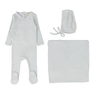 Lilette Pinpoint Wrapover Layette Set in Sky Blue