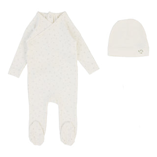 Lilette Printed Wrapover Footie Set In Cream