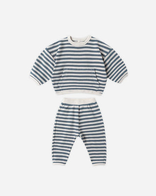 Quincy Mae Waffle Slouch Set in Ocean Stripe