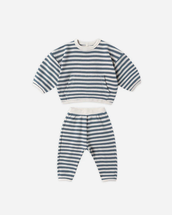 Quincy Mae Waffle Slouch Set in Ocean Stripe