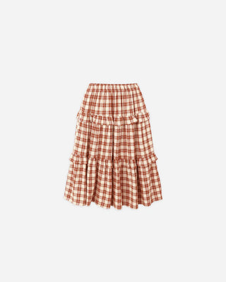 Rylee and Cru Tiered Midi Skirt in Red Plaid