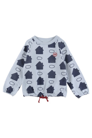 Loud FEELING Raglan Top in Sky Blue Houses