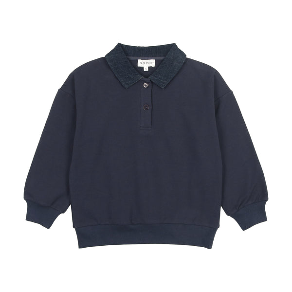 Bopop Denim Collared Sweatshirt