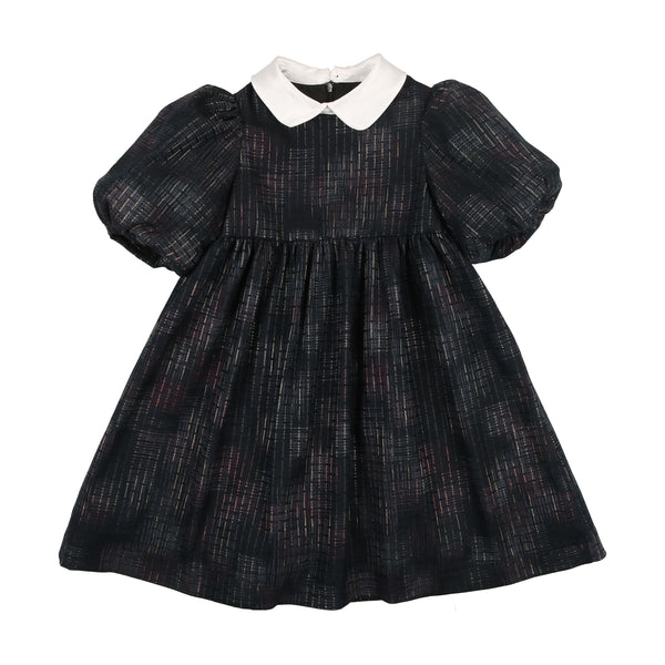 Bopop Metallic Navy White collar dress