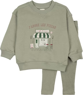Analogie Cafe Boys Sweatshirt Set in Dried Green