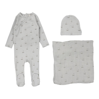 Lilette Nautical Layette Set in Light Blue /Nautical Print