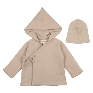 Mema Knits Oatmeal Quilted Baby Jacket + Beanie